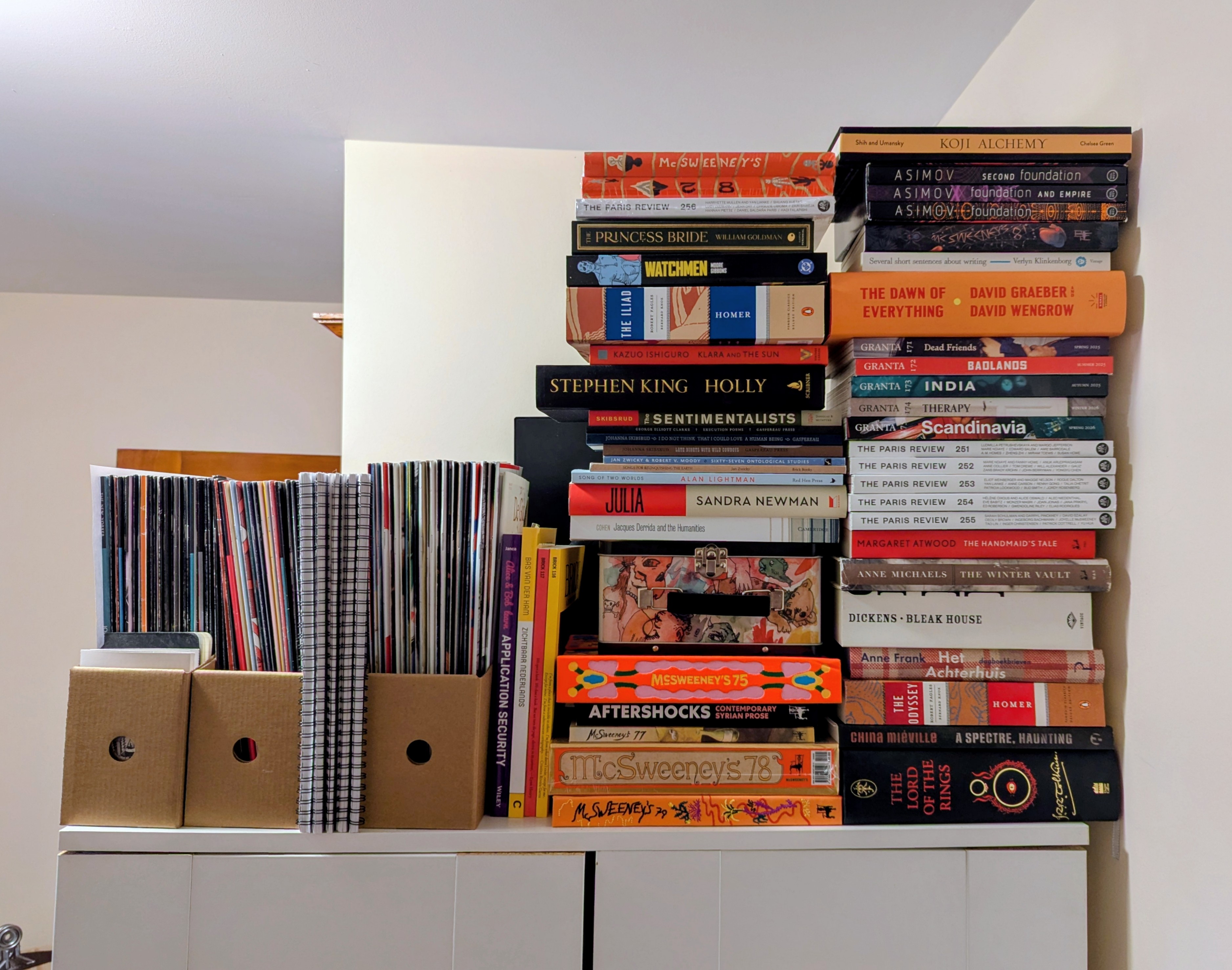 A large pile of books
